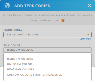 Color-code your Swaziland regions territory map in seconds