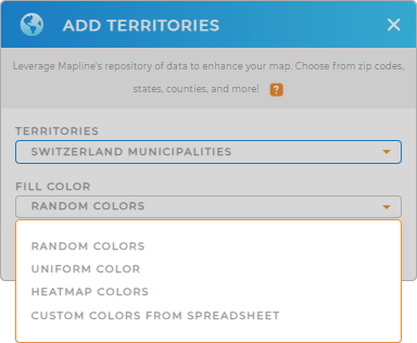 Color-code your Switzerland Municipalities territory map in seconds