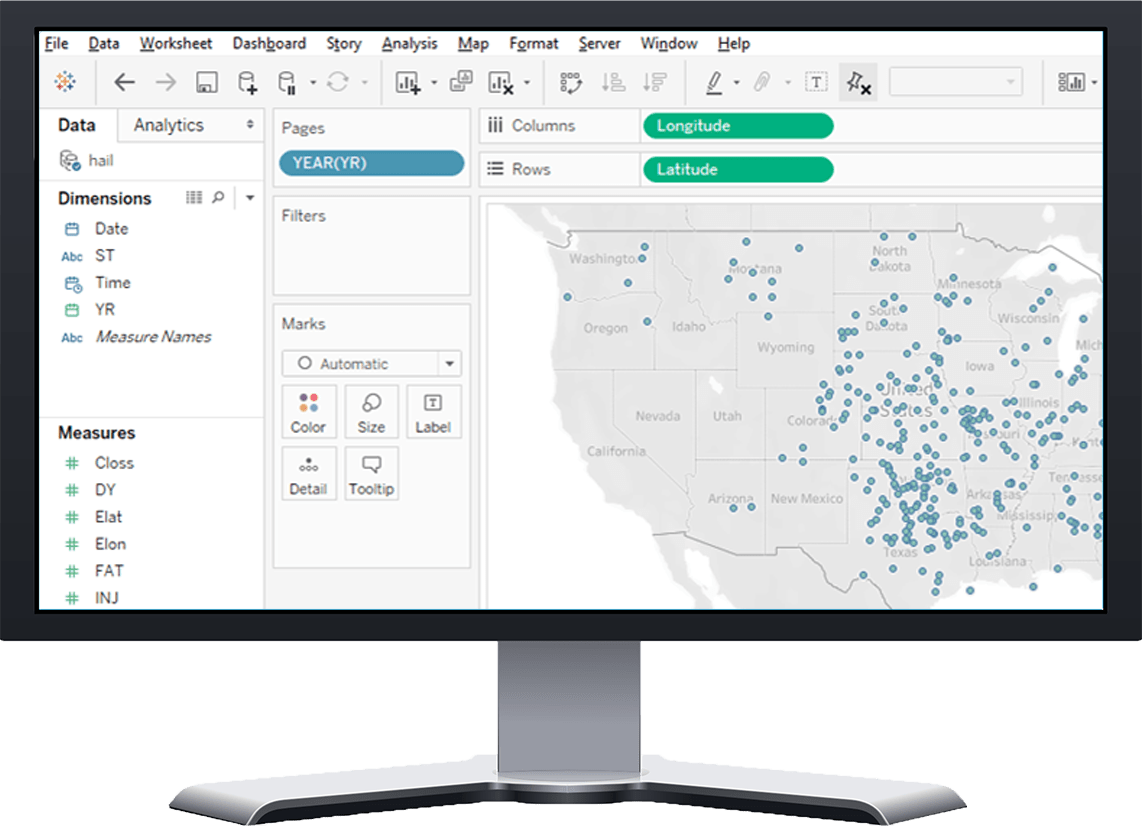 Example tableau map on desktop screen
