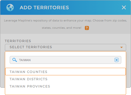 Add Taiwan counties to your map in Mapline