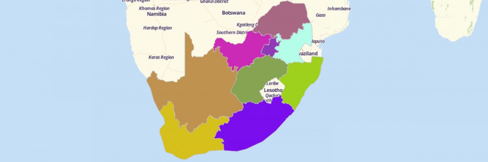 A color-coded South African provinces map from Mapline