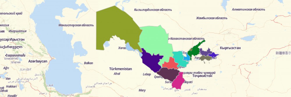 Карта узбекистана по областям на русском языке