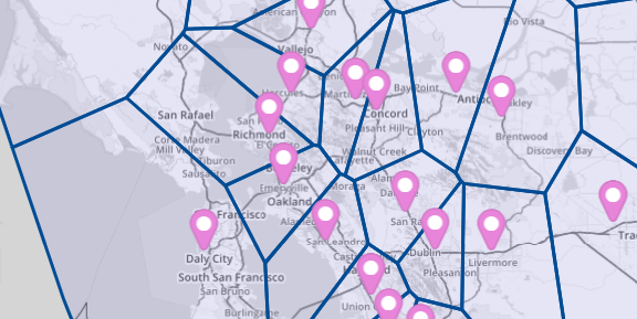 Territories around each Warehouse