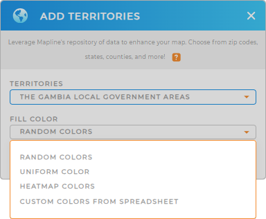 Color-code your The Gambia Local Government Areas territory map in seconds