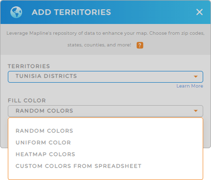 Color-code your Tunisia districts territory map in seconds