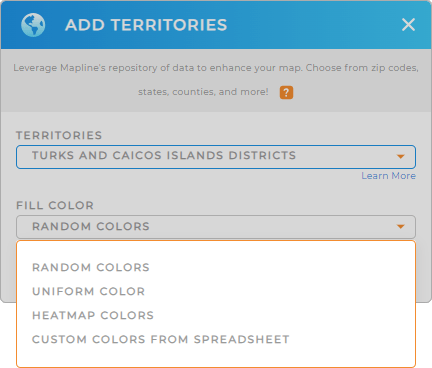 Color-code your Turks and Caicos Islands districts territory map in seconds