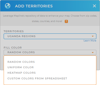 Color-code your Uganda Regions territory map in seconds