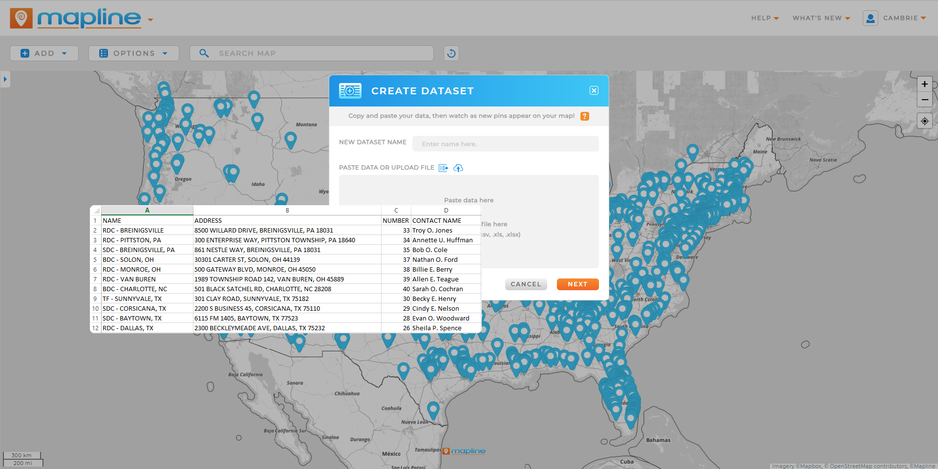 Upload a Spreadsheet into a Map