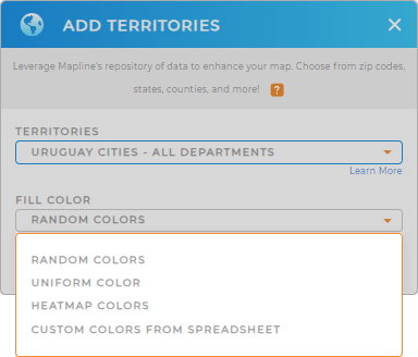 Color-code your Uruguay Cities territory map in seconds