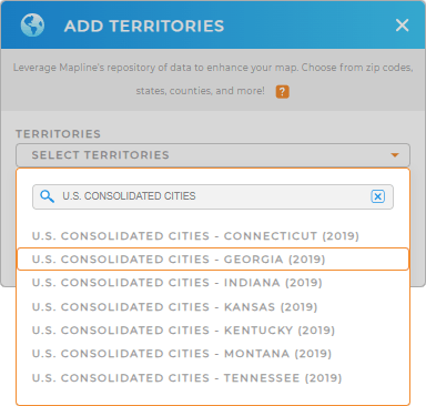 Add U.S. Consolidated Cities to your map in Mapline