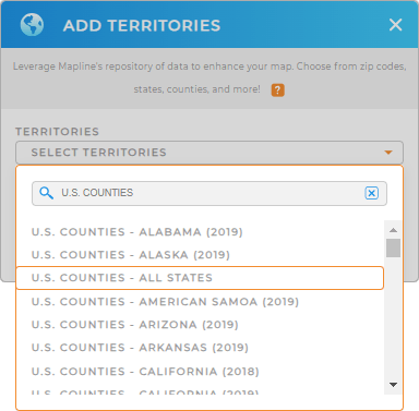 Add U.S. counties to your map in Mapline