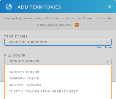 Color-code your Venezuela Regions territory map in seconds