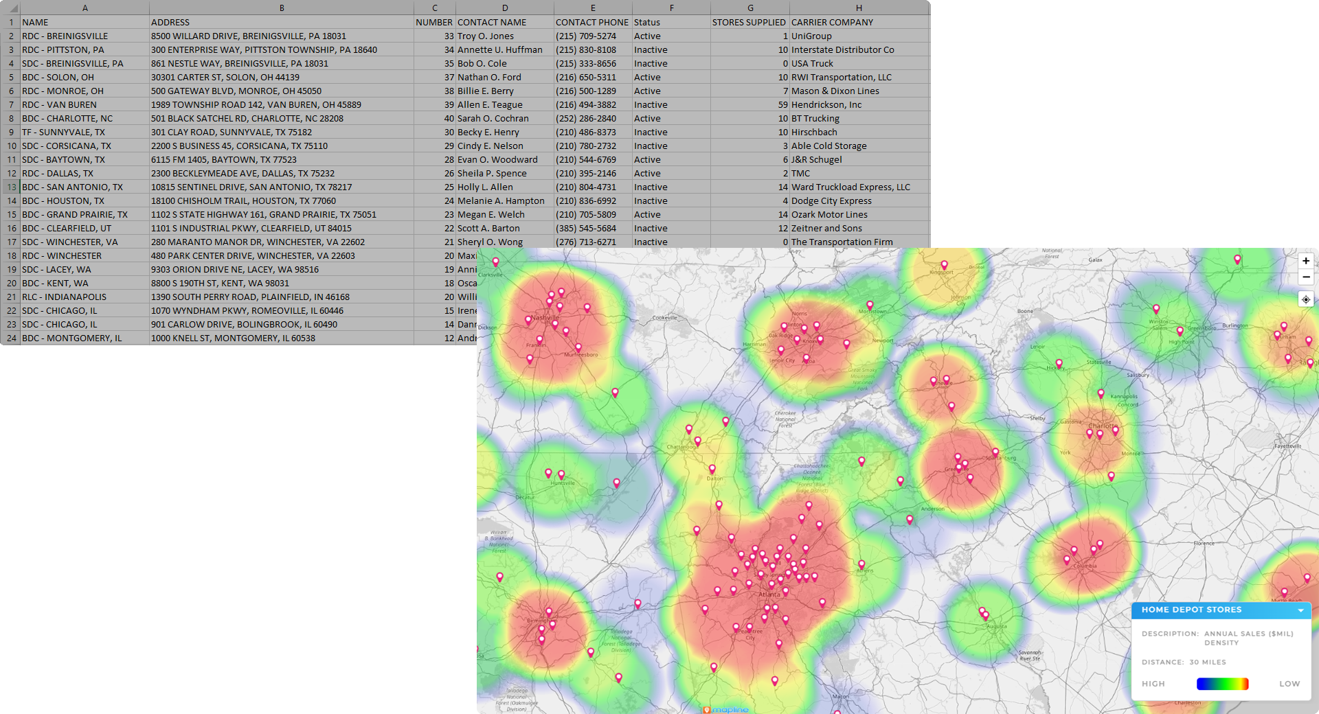 Visualize performance by region with Mapline's heat map generator