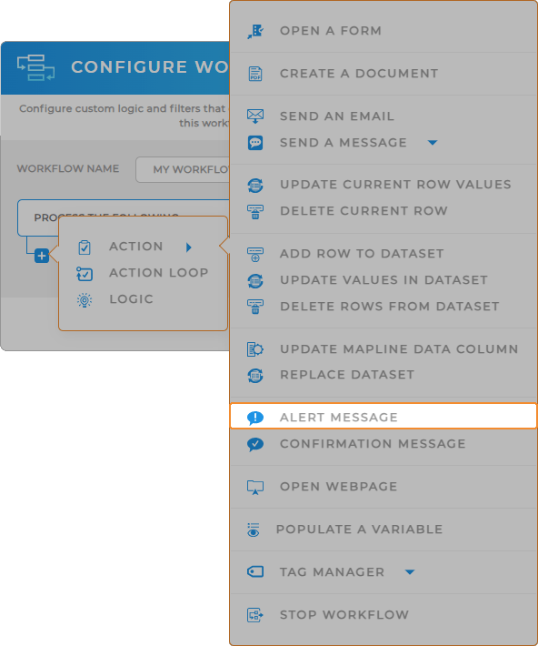 Workflows Alert Message