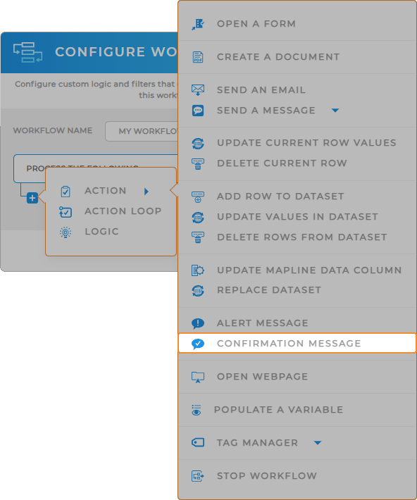 Workflow confirmationa message