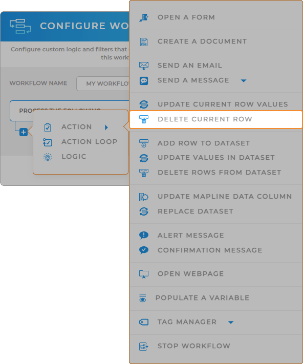 Workflows: Delete current row