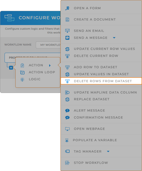 Workflows: Delete rows from dataset