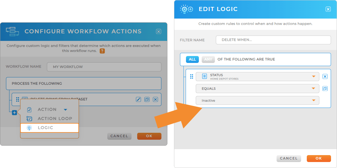 Workflows: Delete rows from dataset