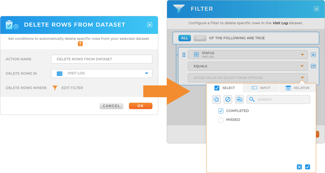Workflows: Delete rows from dataset