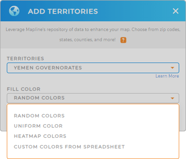 Color-code your Yemen Governorates territory map in seconds