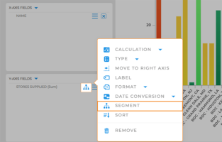 Screenshot of a Mapline chart with the Segments menu open