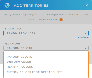 Color-code your Zambia Provinces territory map in seconds