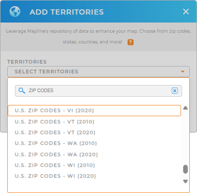 Add U.S. zip codes to your map in Mapline